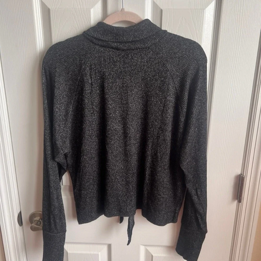 Express One Eleven Tie-Front Top Cowl Neck Long Sleeve Knit‎ Gray M